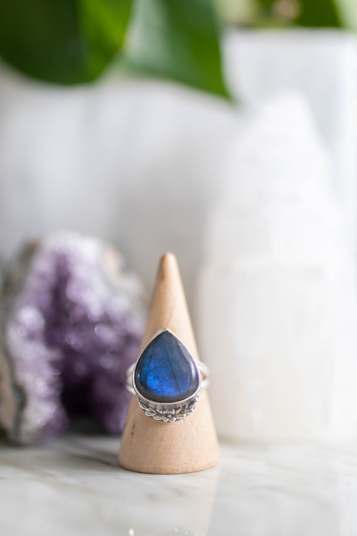 Labradorite Rose Ring - Size 7