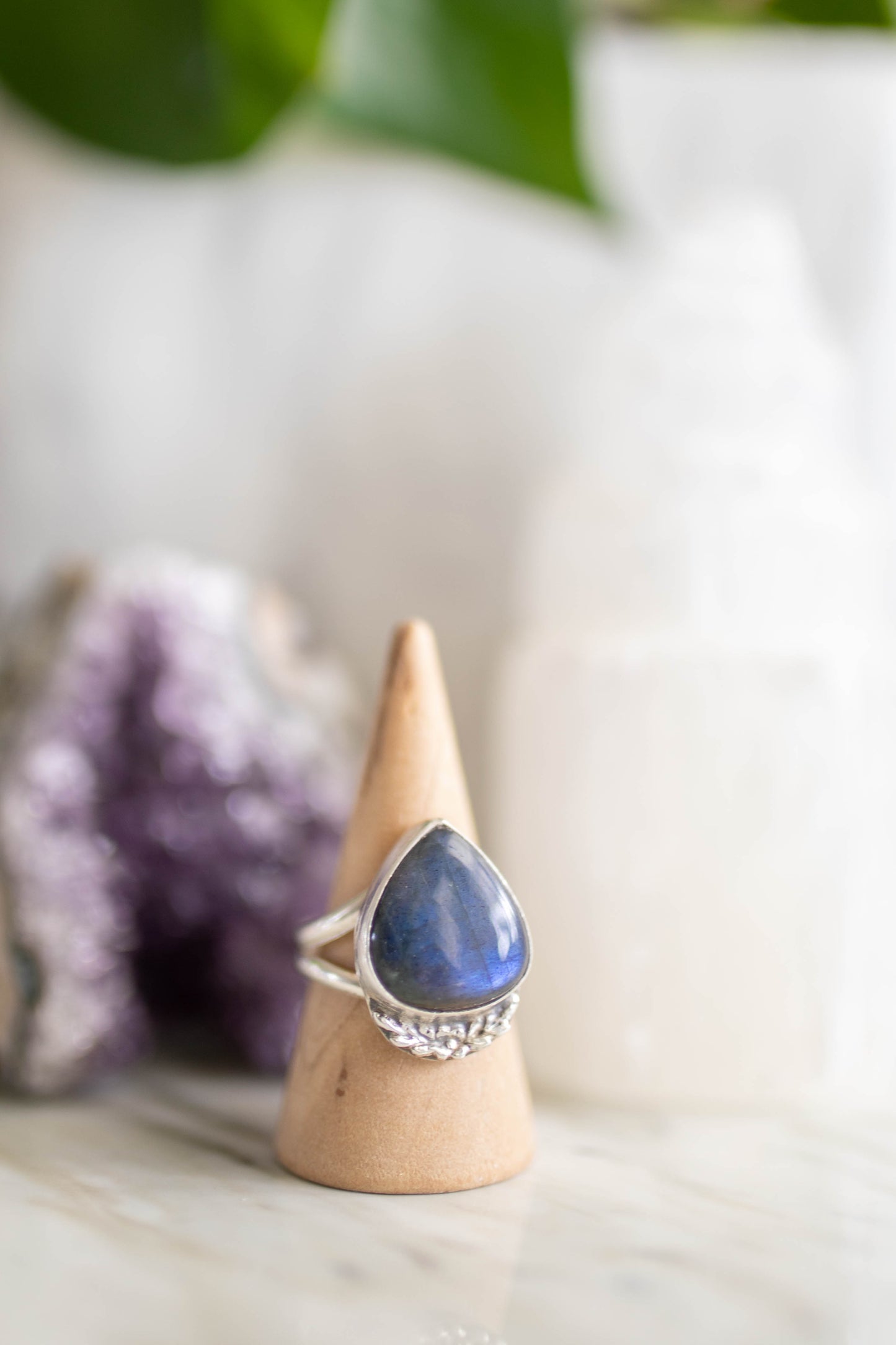 Labradorite Rose Ring - Size 7