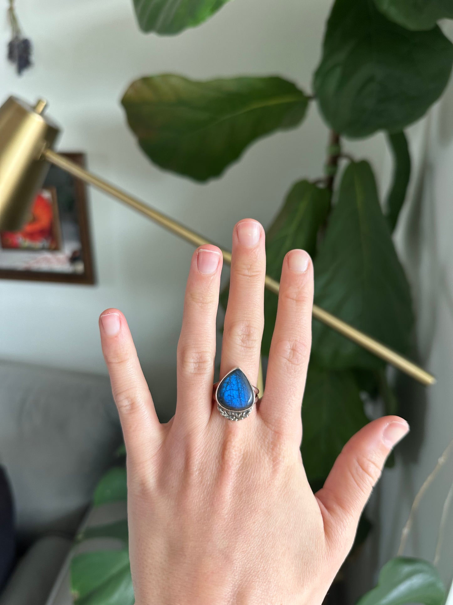 Labradorite Rose Ring - Size 7