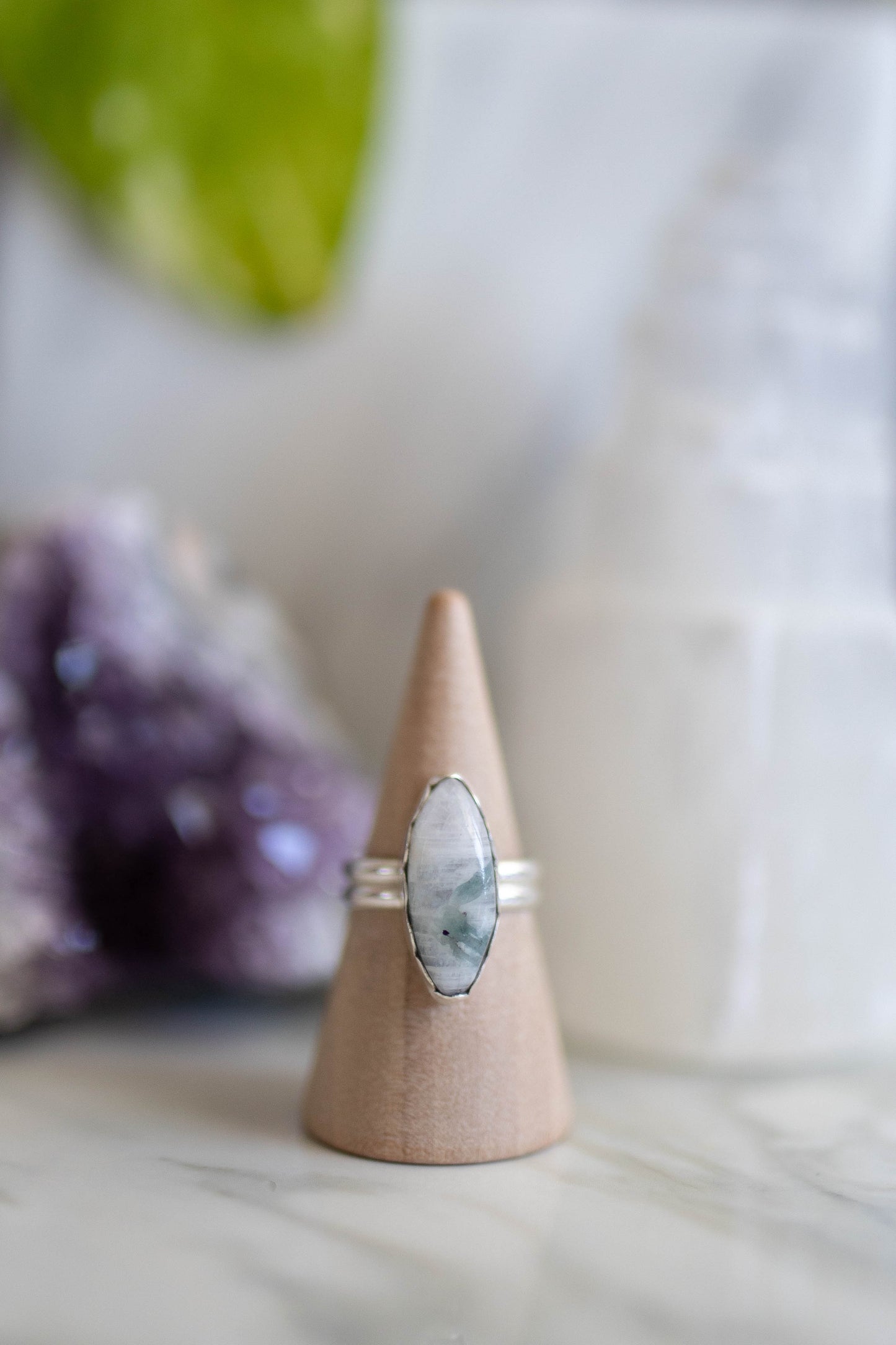 Green Moonstone Ring - Size 6