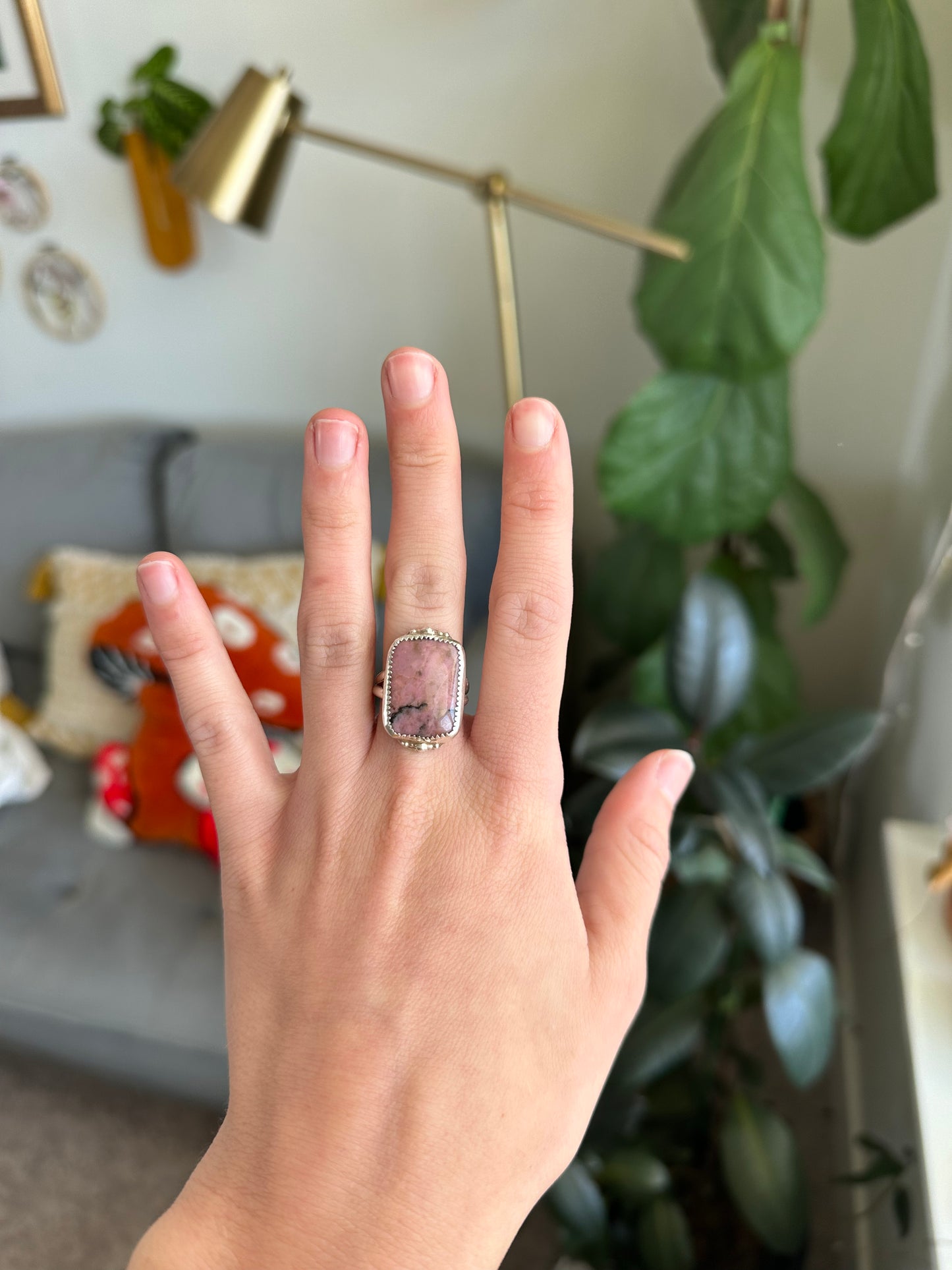 Pink Rhodonite Ring - Size 6.5