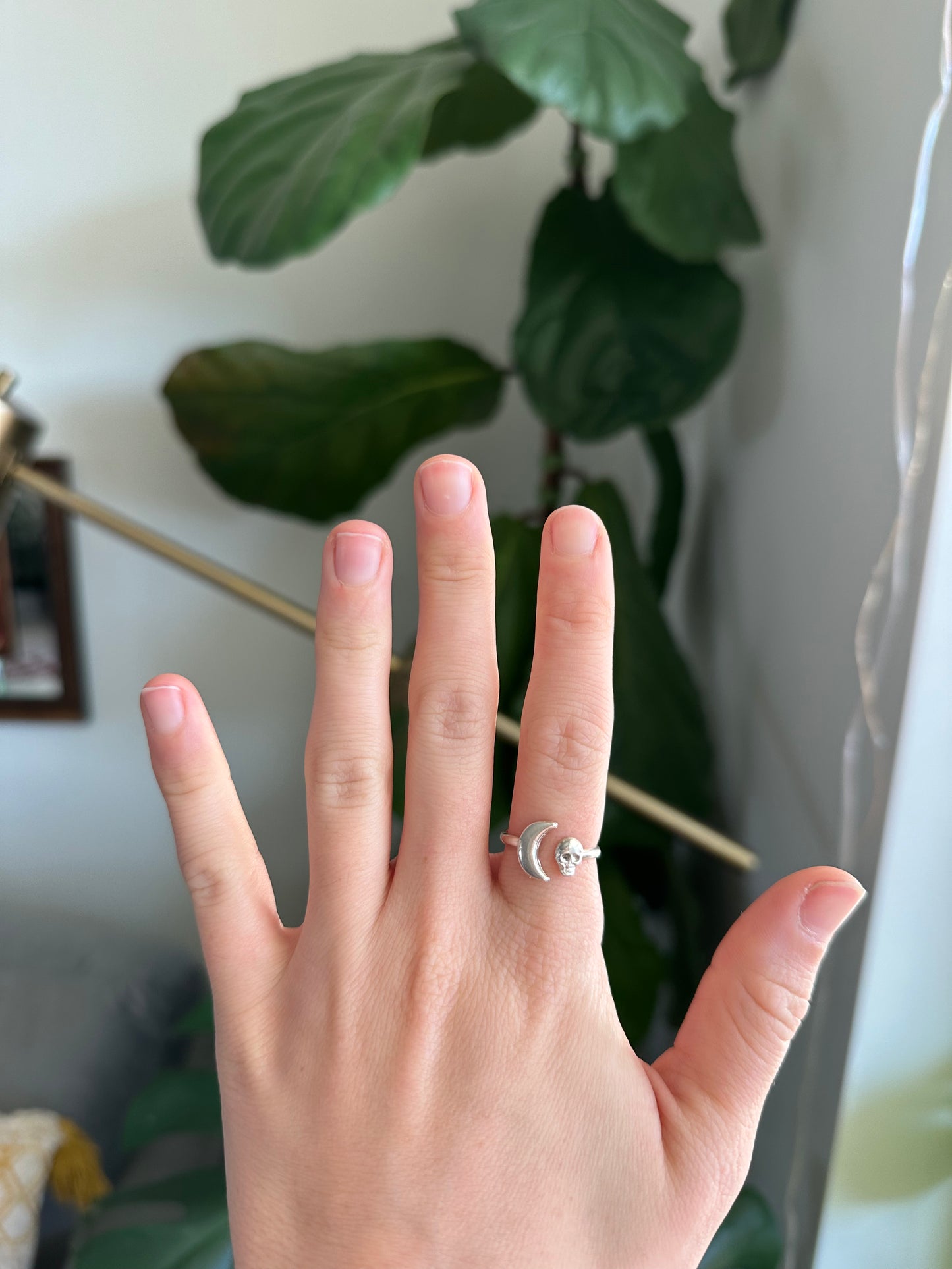 Spooky Moon and Skull Ring - Made to Order