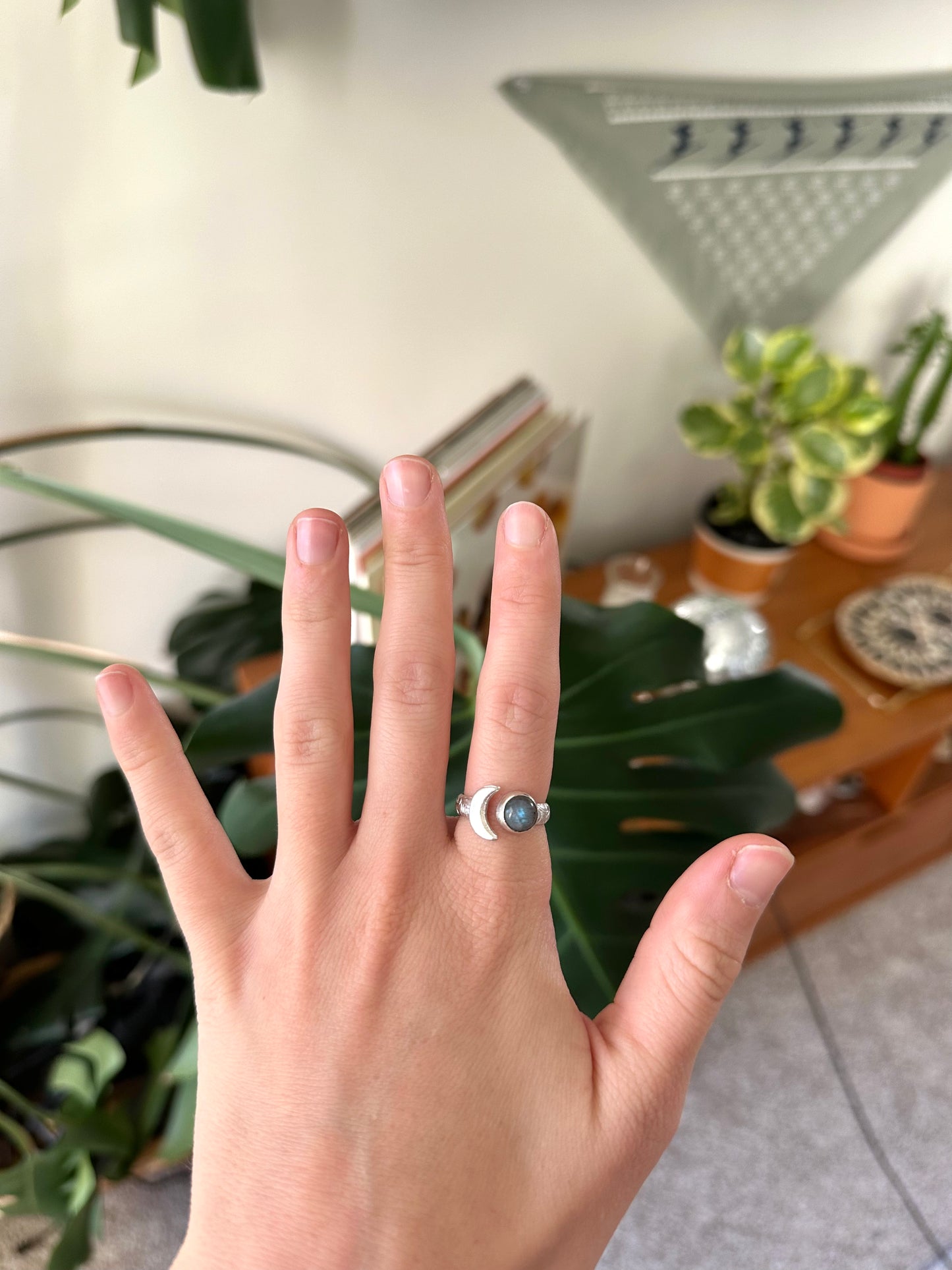 Labradorite Moon Ring - Size 7