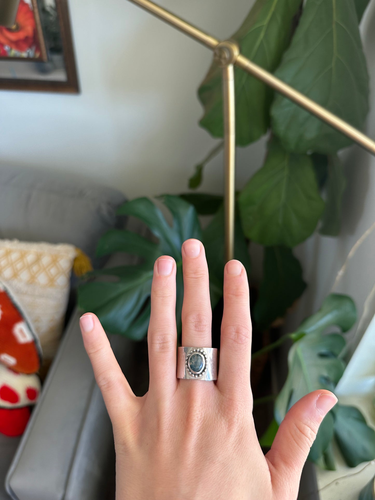 Chunky Moss Agate Ring - Size 11